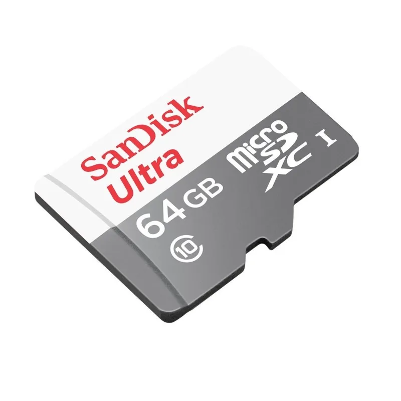Red microSDXC card with white SanDisk Ultra label