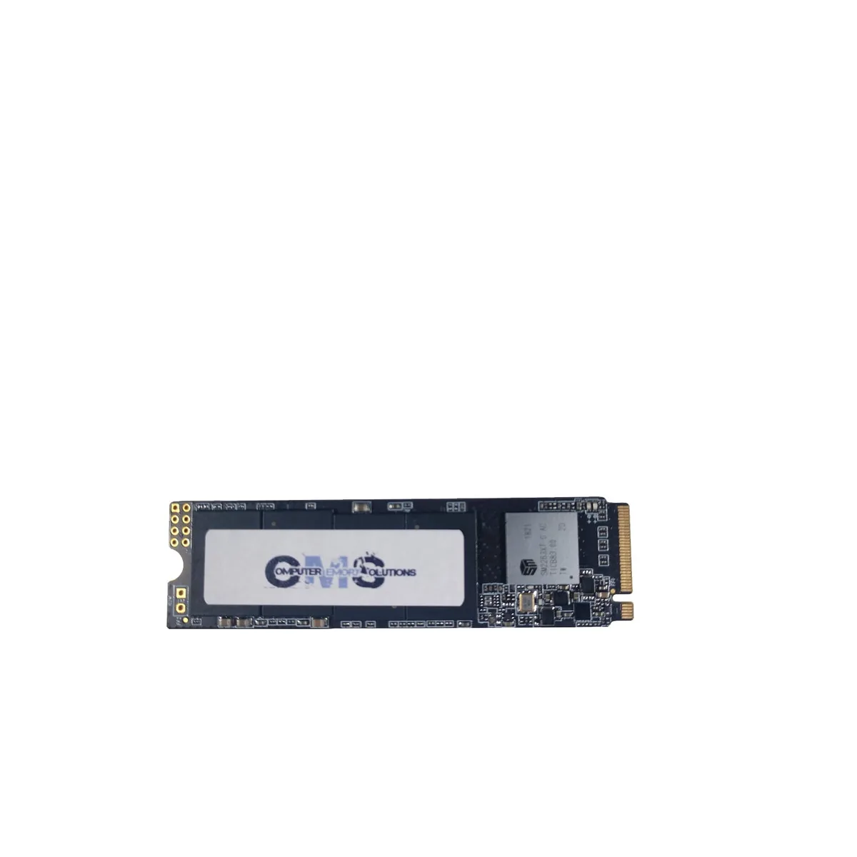 Green rectangular M.2 2280 SSD with gold edge connector and black chips on both sides
