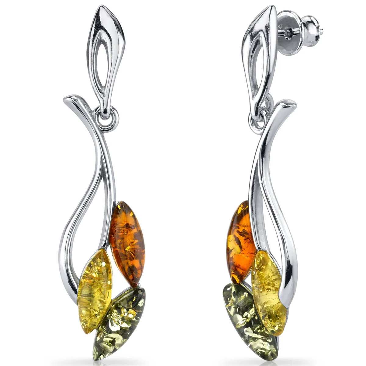 Oravo Oravo Baltic Amber Leaf Dangle Earrings Sterling Silver Multicolour Style SE8488 — toote foto