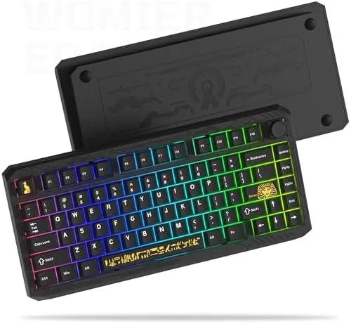 Black aluminum 75% keyboard with volume knob and RGB backlight