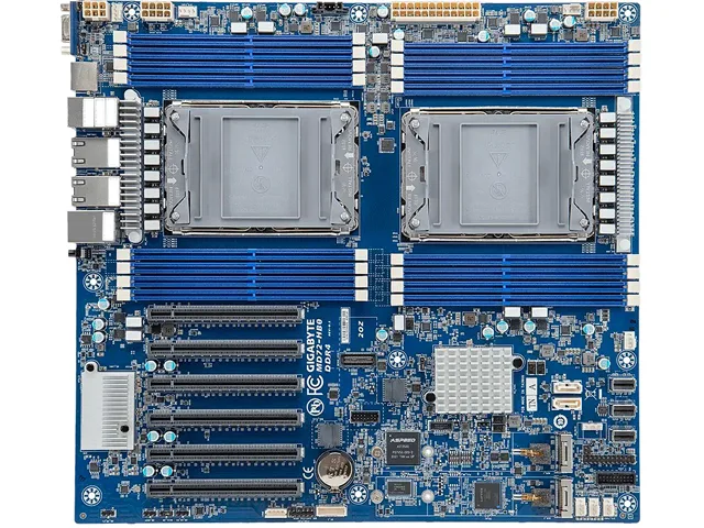 Green extended ATX server board with dual LGA 4189 sockets and sixteen DDR4 slots