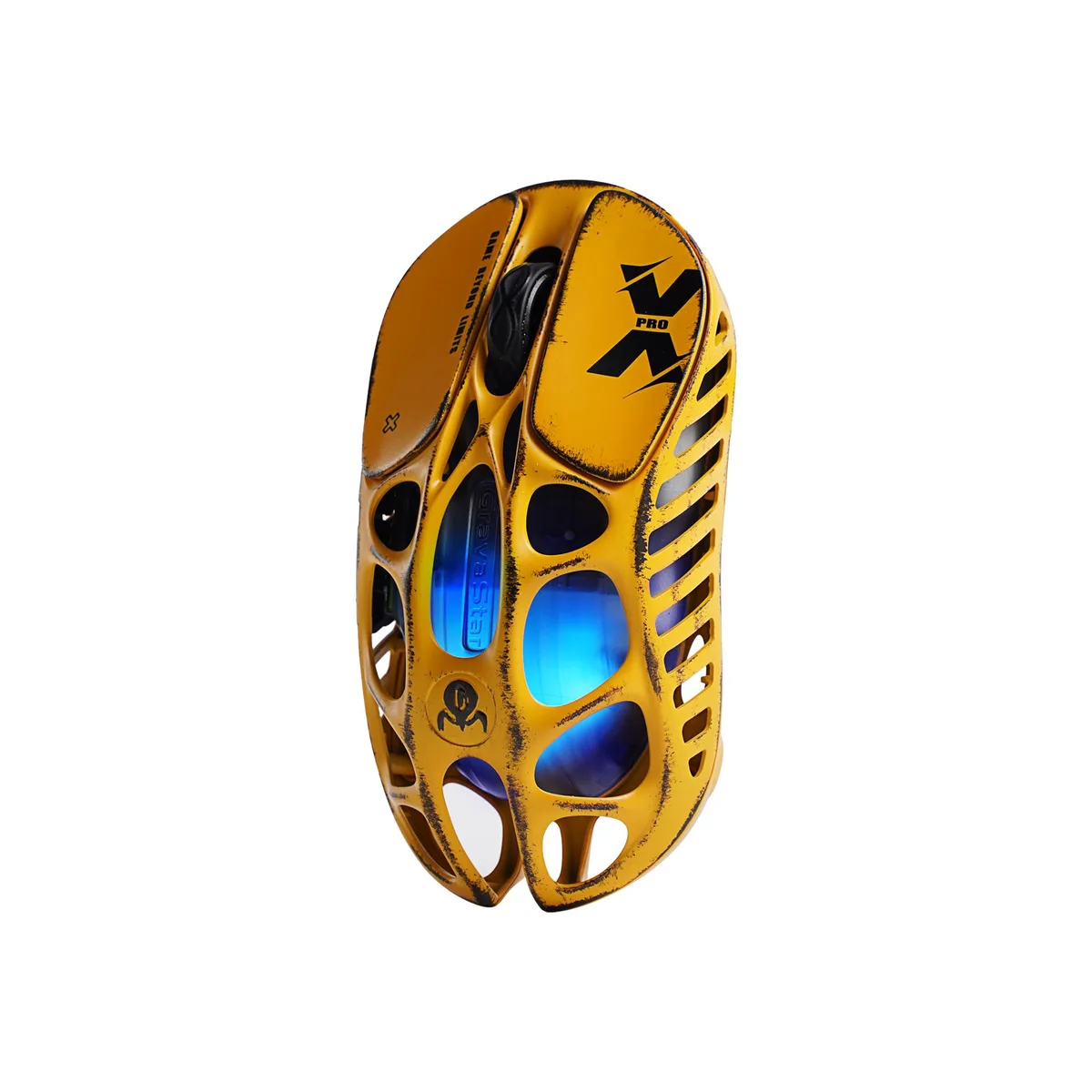 Yellow magnesium alloy hollow gaming mouse with RGB lighting
