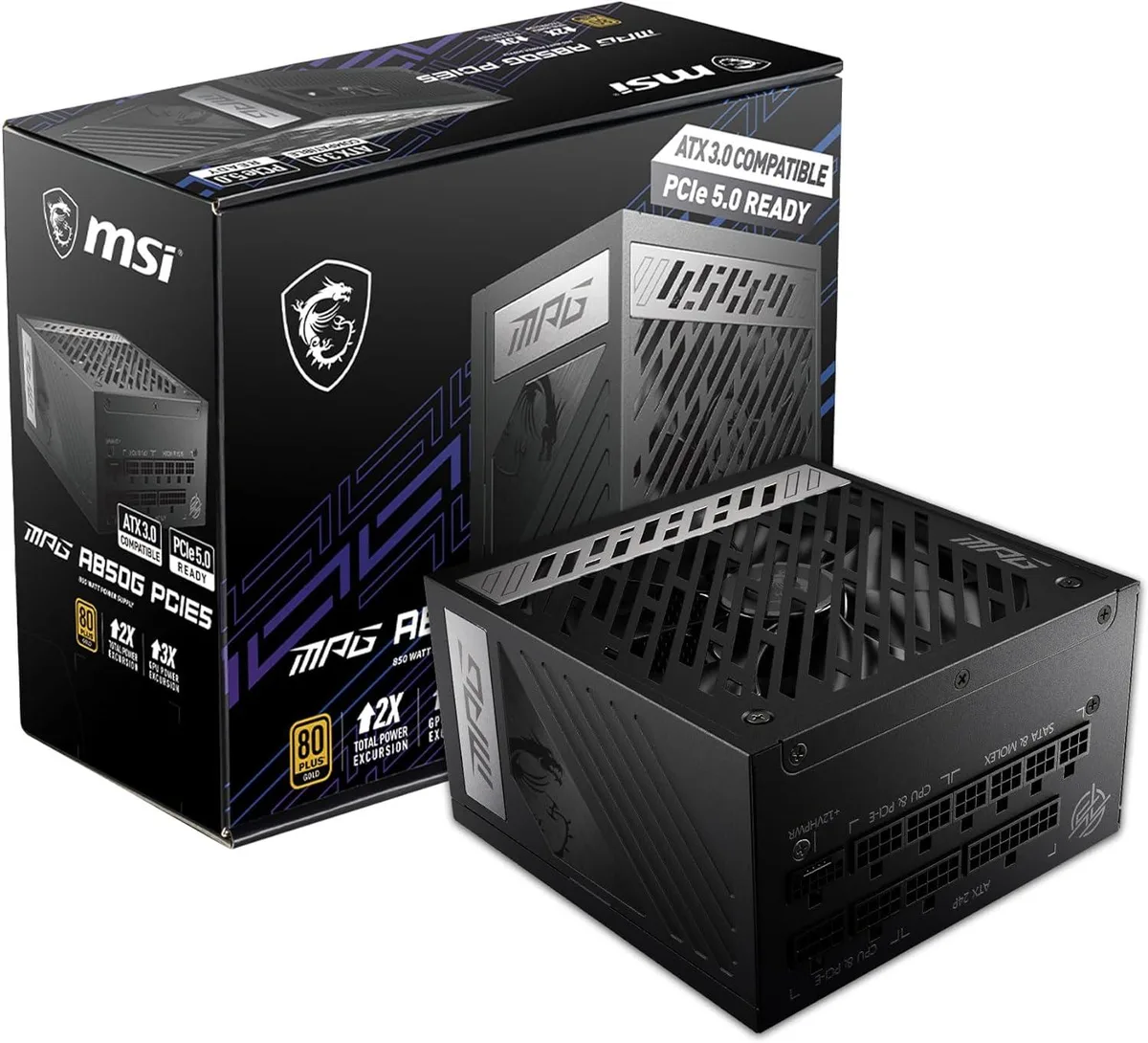 Black rectangular ATX power supply unit with 135 mm fan and modular cable sockets
