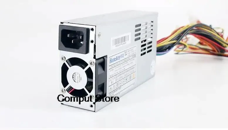 Compact 1U silver power supply unit with rear fan grille and IEC inlet