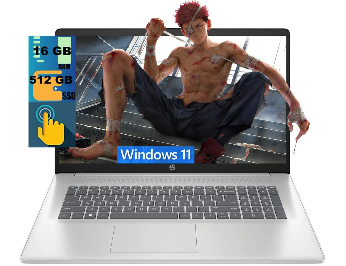 HP HP 17 laptop Intel Core Ultra 7-255U 16GB DDR5 512GB SSD 17.3" HD+ touchscreen Silver — product photo
