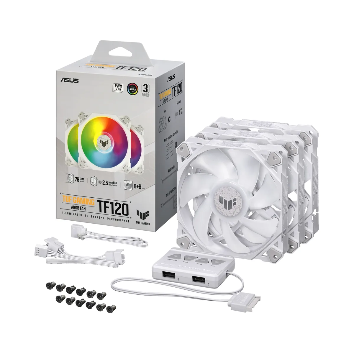 ASUS ASUS TUF GAMING TF120 ARGB White 3-pack case fan — photo du produit