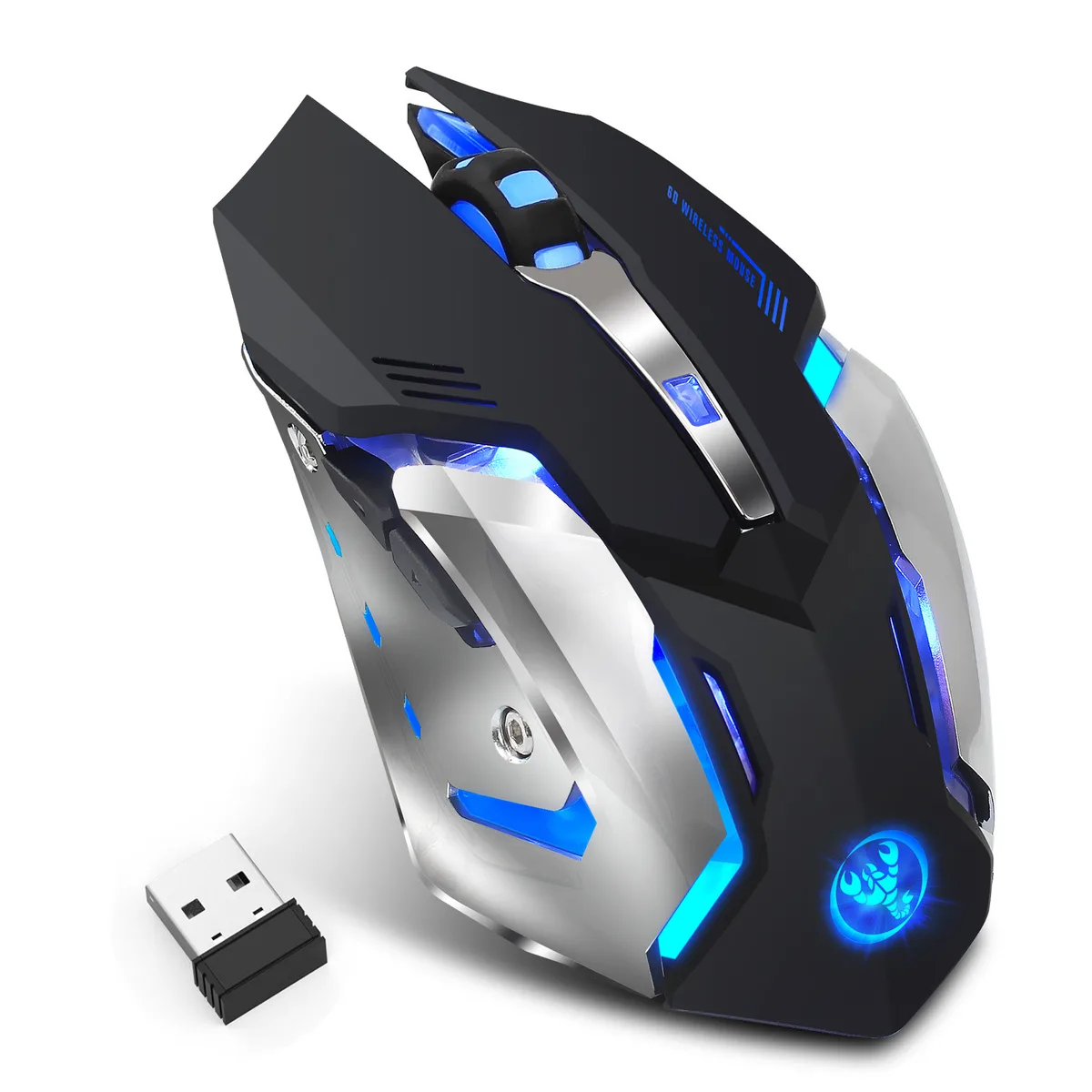 Black lightweight honeycomb-shell wireless gaming mouse with six buttons and RGB lighting