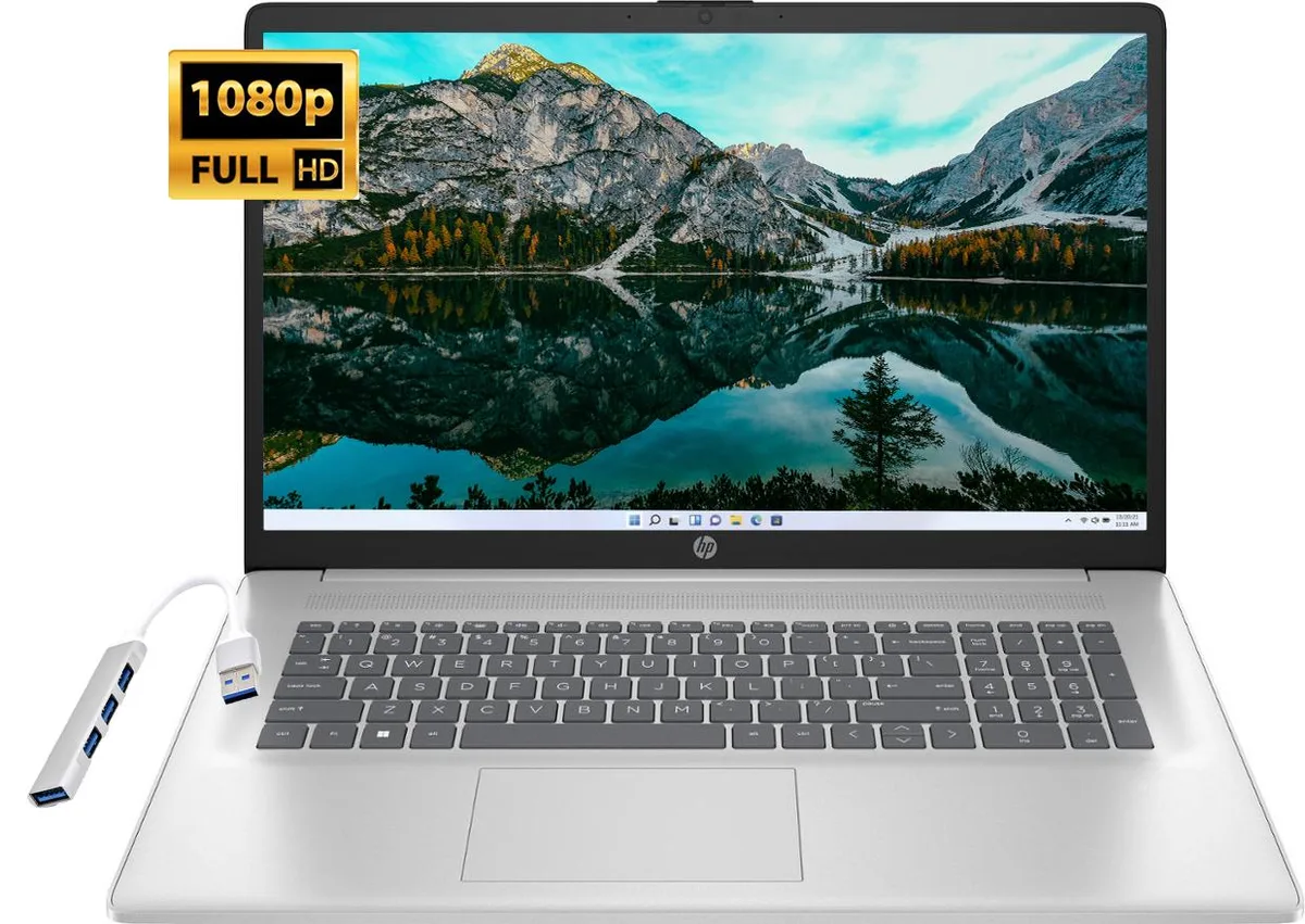 Silver 17.3 inch laptop, non-touch FHD display, slim profile