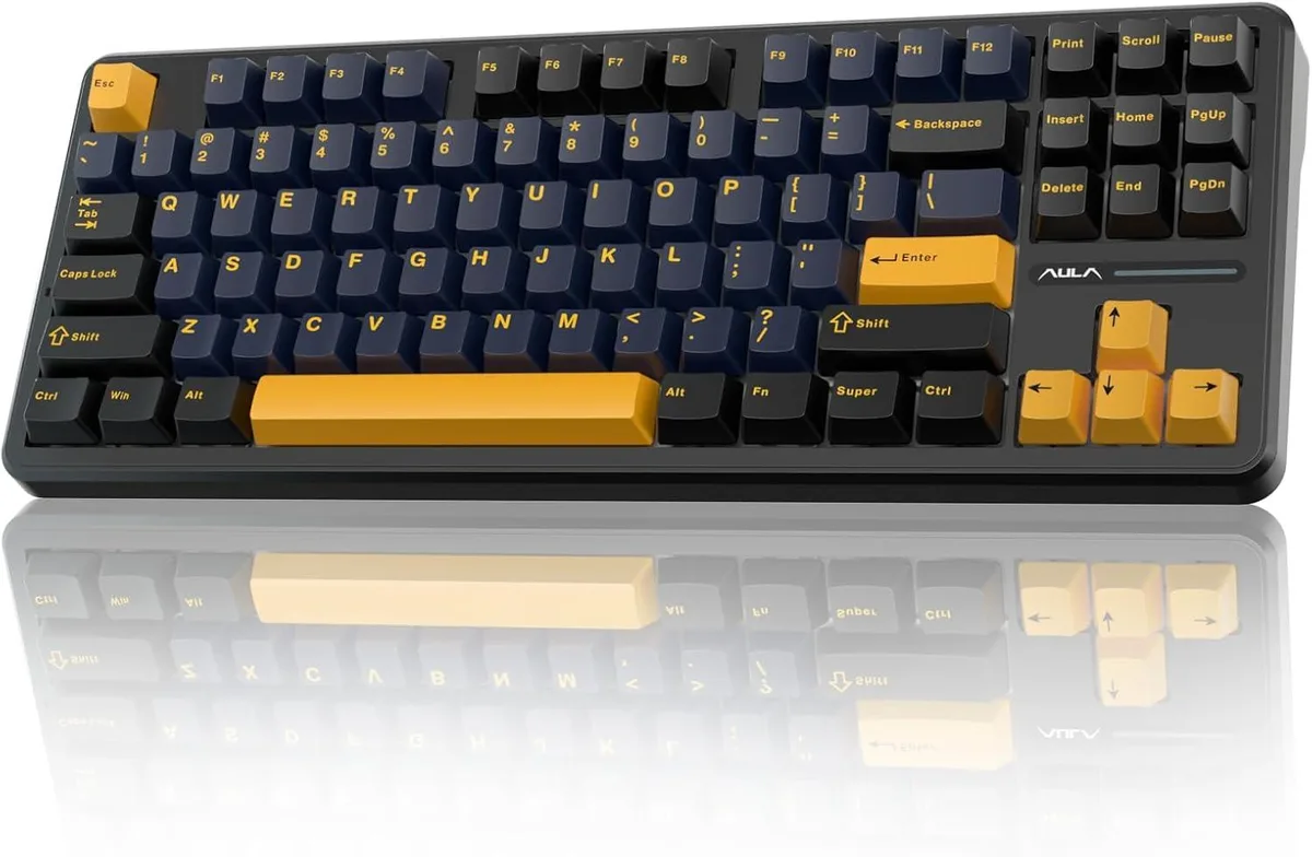 Compact 75 percent mechanical keyboard with grey keycaps and RGB backlighting