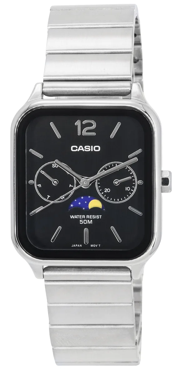 CASIO Casio MTP-M305D-1A Moon Phase Black Dial Stainless Steel Watch — product photo