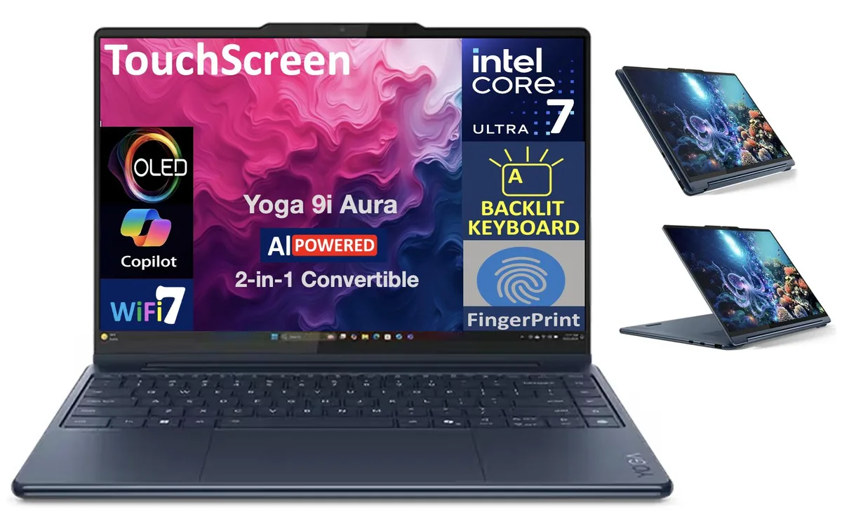 Cosmic Blue 2-in-1 laptop with 14.0 inch OLED touchscreen display