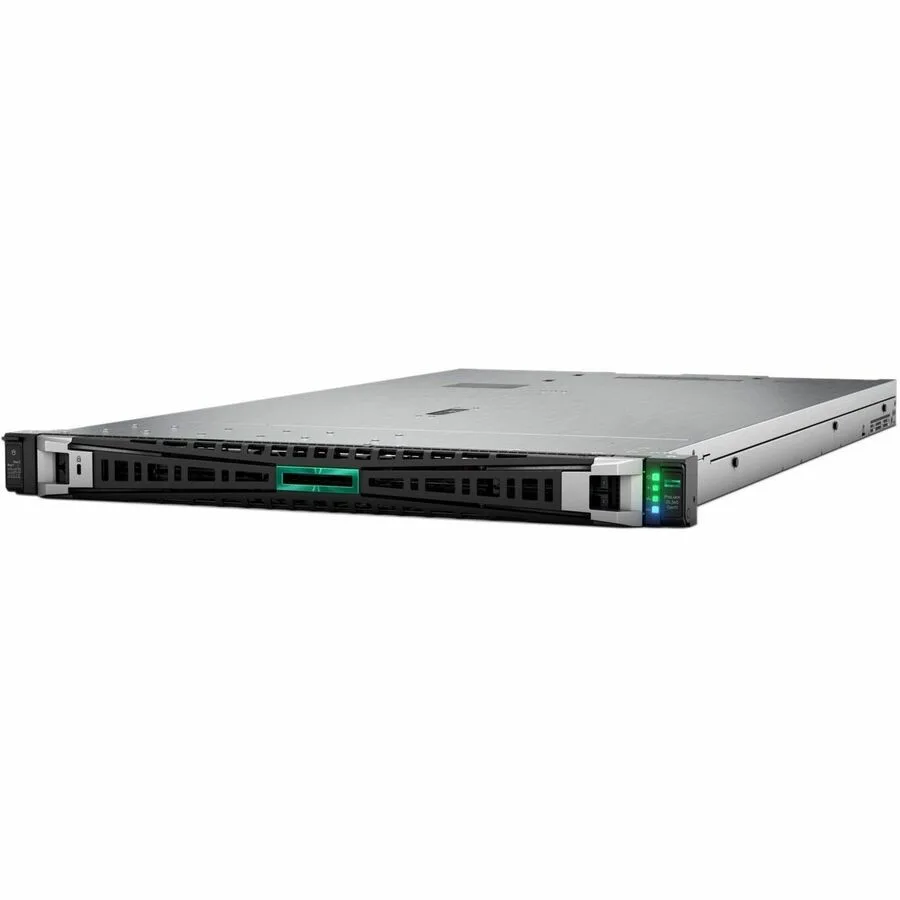 Silver 1U rack server front with eight drive bays
