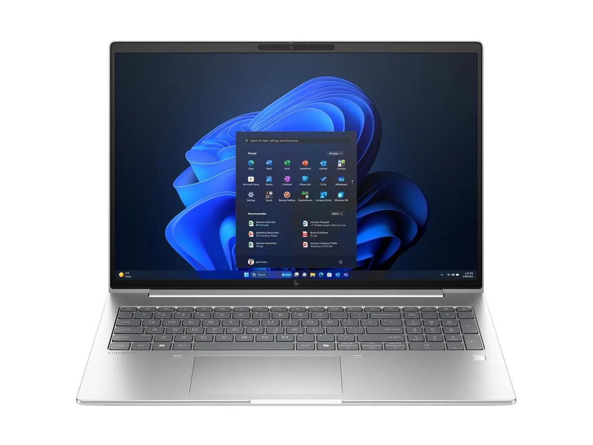 Silver 16 inch laptop with slim tapered profile and matte finish