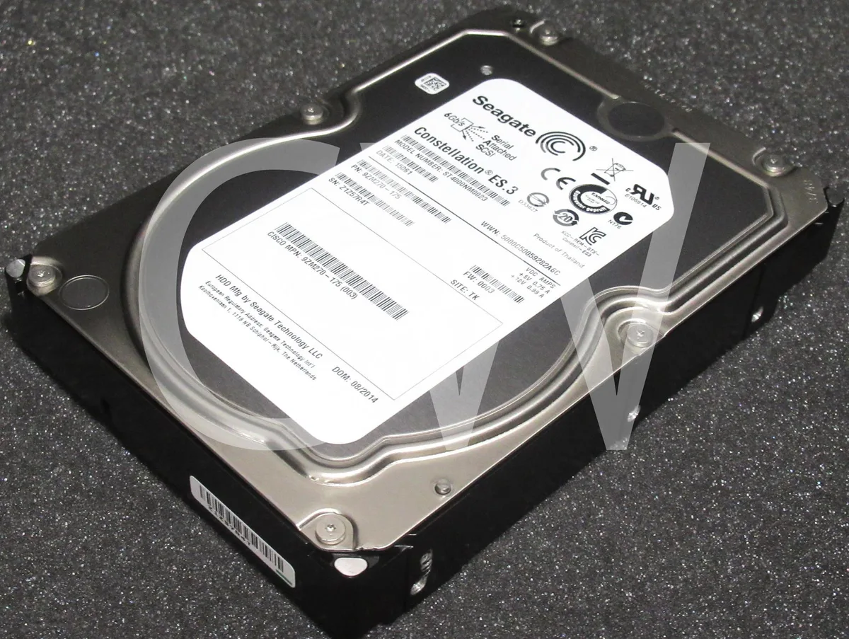 Silver 3.5 inch SAS hard drive with circuit board visible