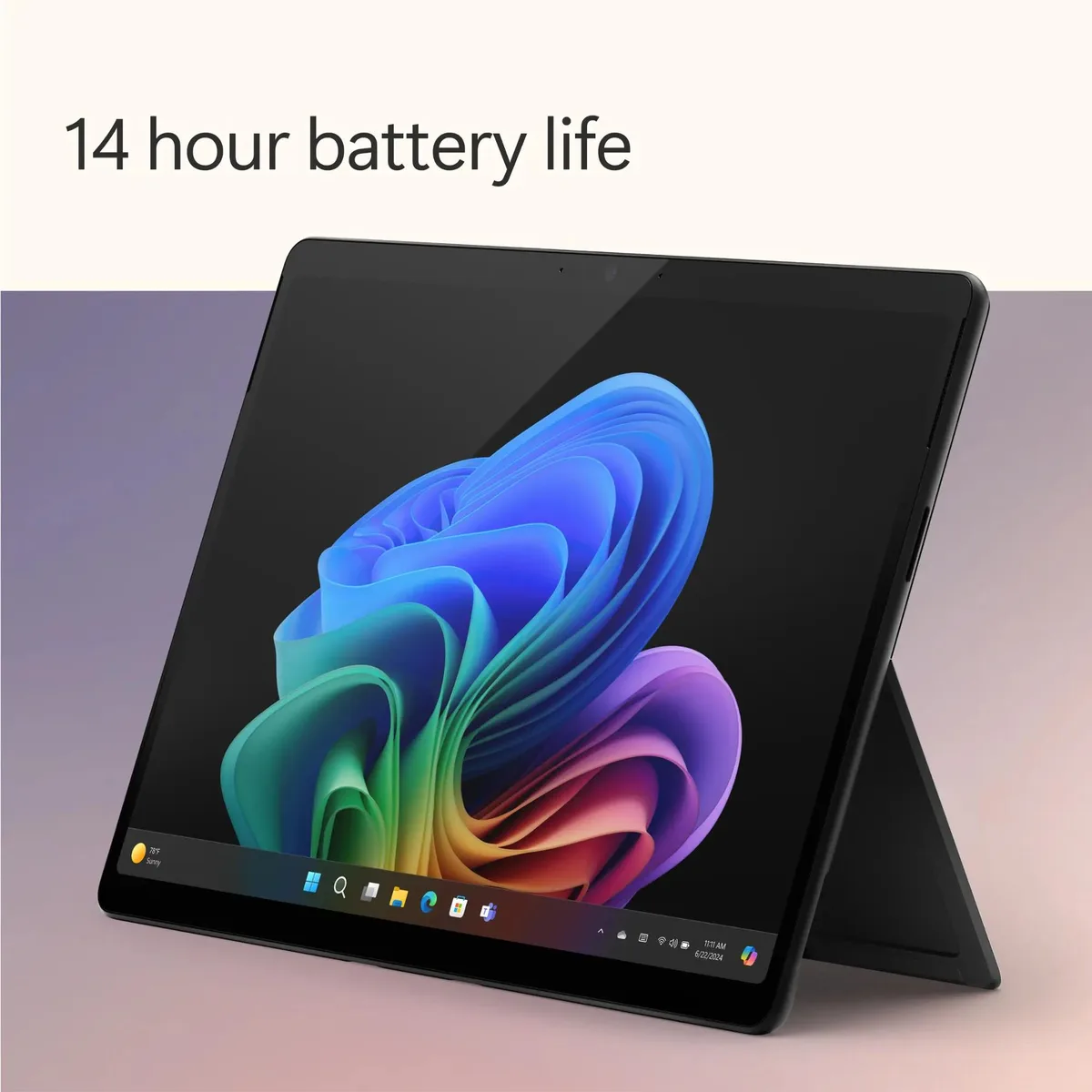 Black 13 inch Surface Pro tablet with detachable keyboard cover