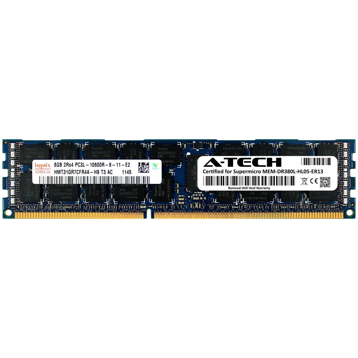 Green 240-pin DDR3L RDIMM module with black memory chips
