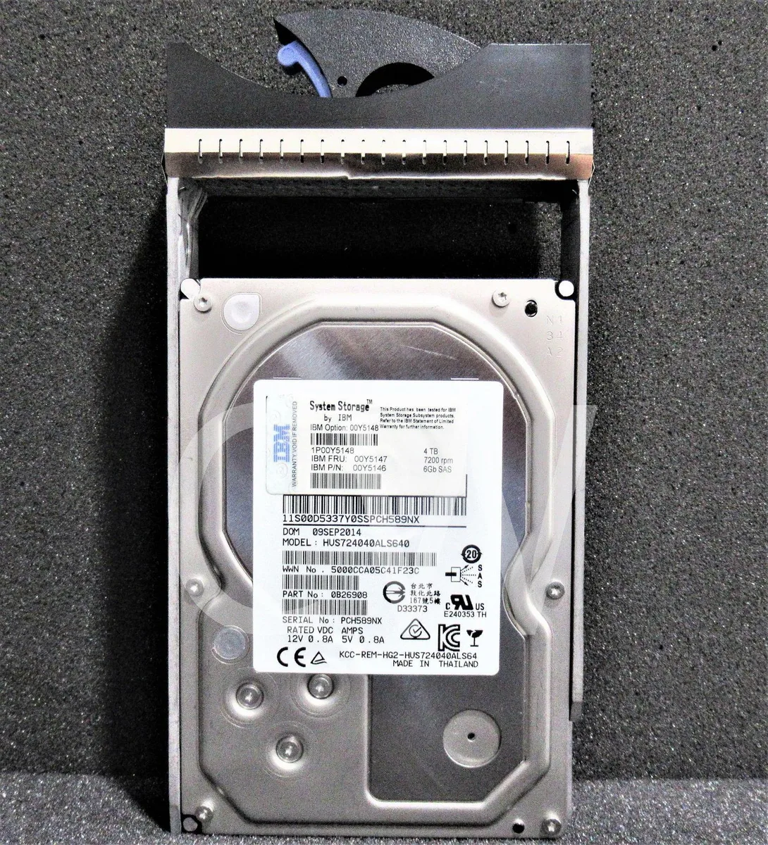 3.5 inch SAS hard drive with silver metal caddy tray