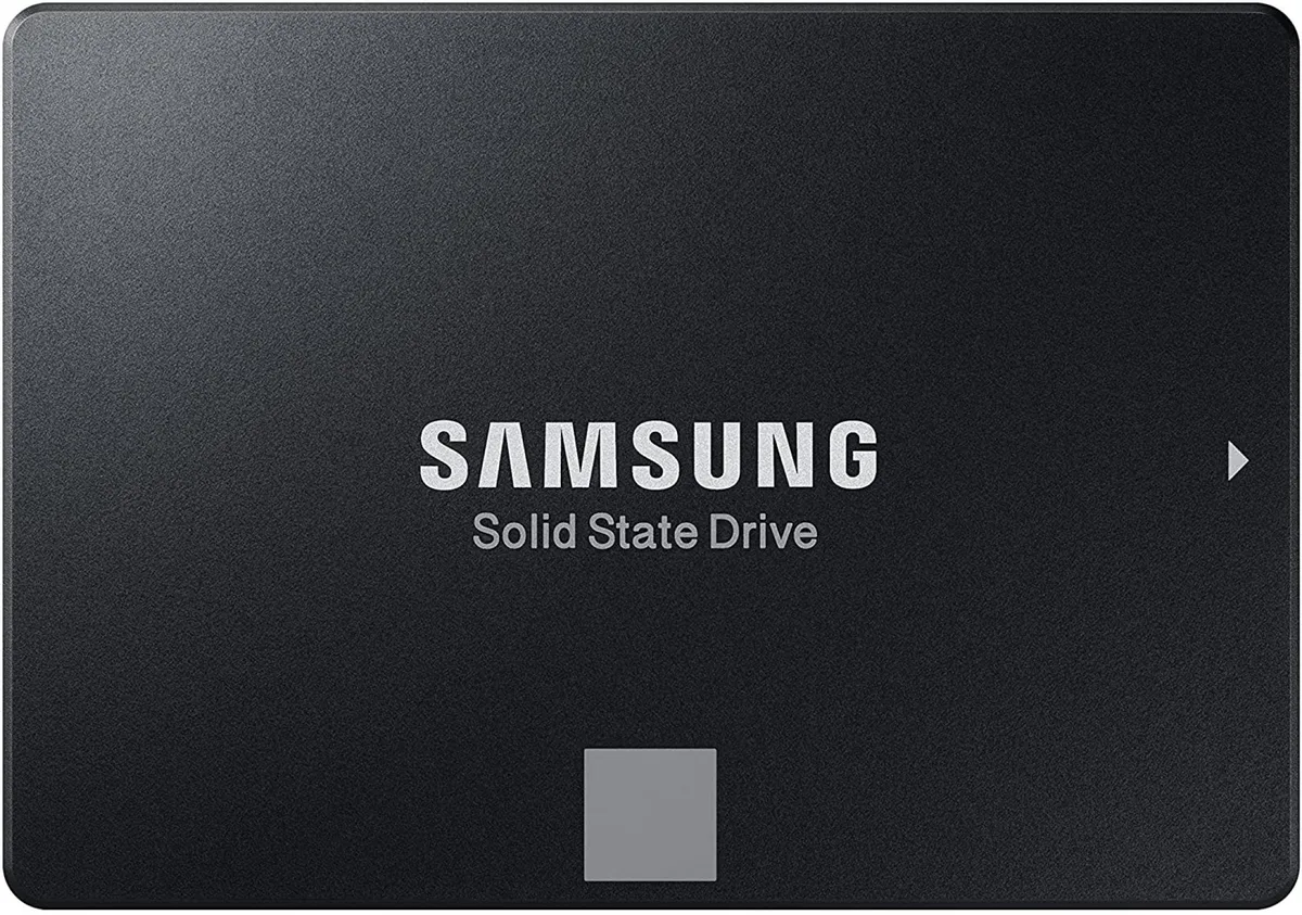 Rectangular 2.5 inch silver metal internal SSD with label