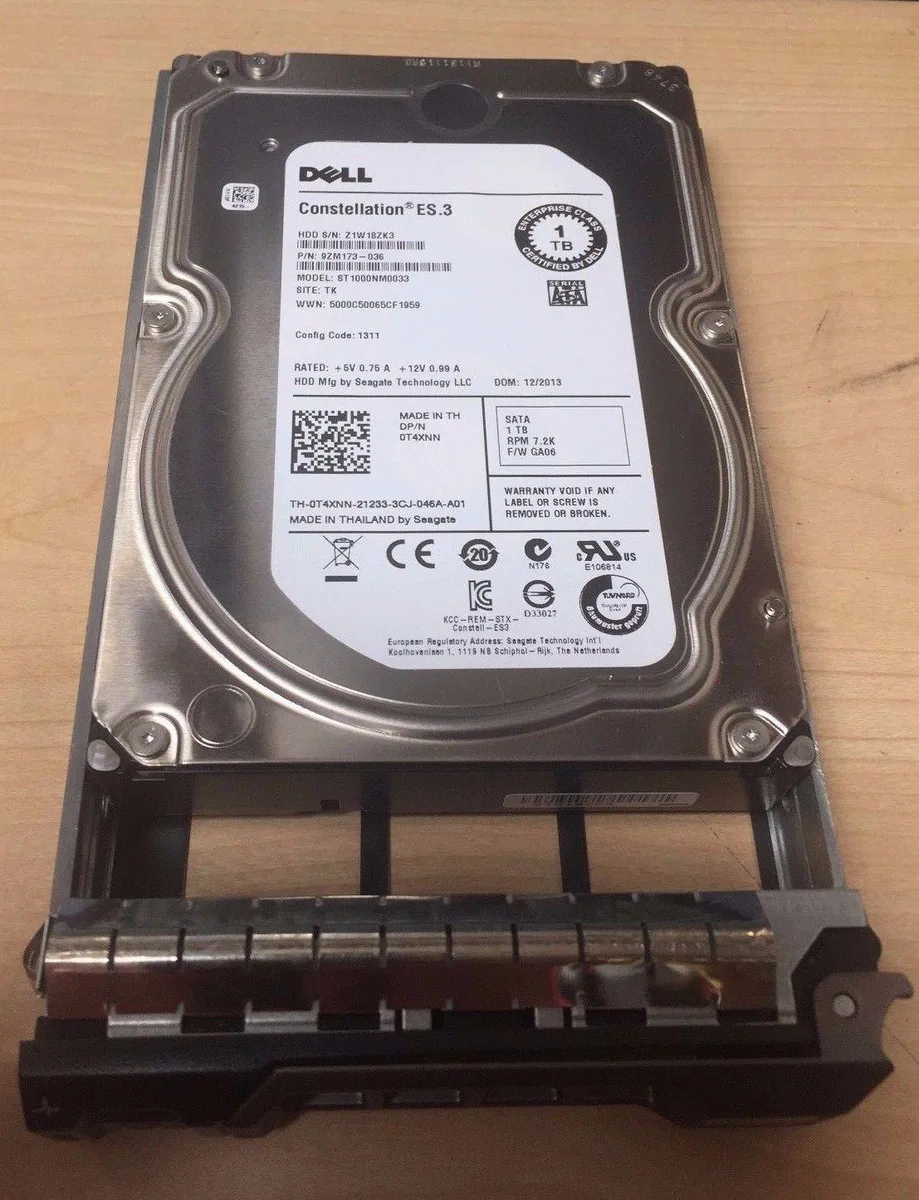 Dell 1TB 3.5 inch SATA hard drive with silver caddy tray