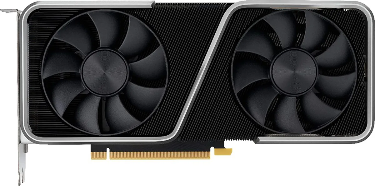 NVIDIA GeForce RTX 3060 Ti Founders Edition graphics card with dual-slot metal shroud and silver finish