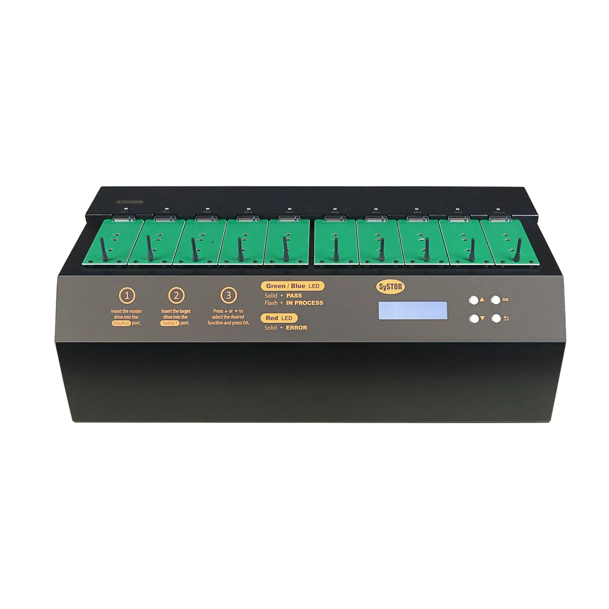 Systor Systor SYSNVME-YL03REG09 1-to-9 M.2 NVMe/SATA Duplicator 18GB/min — fotografie produktu