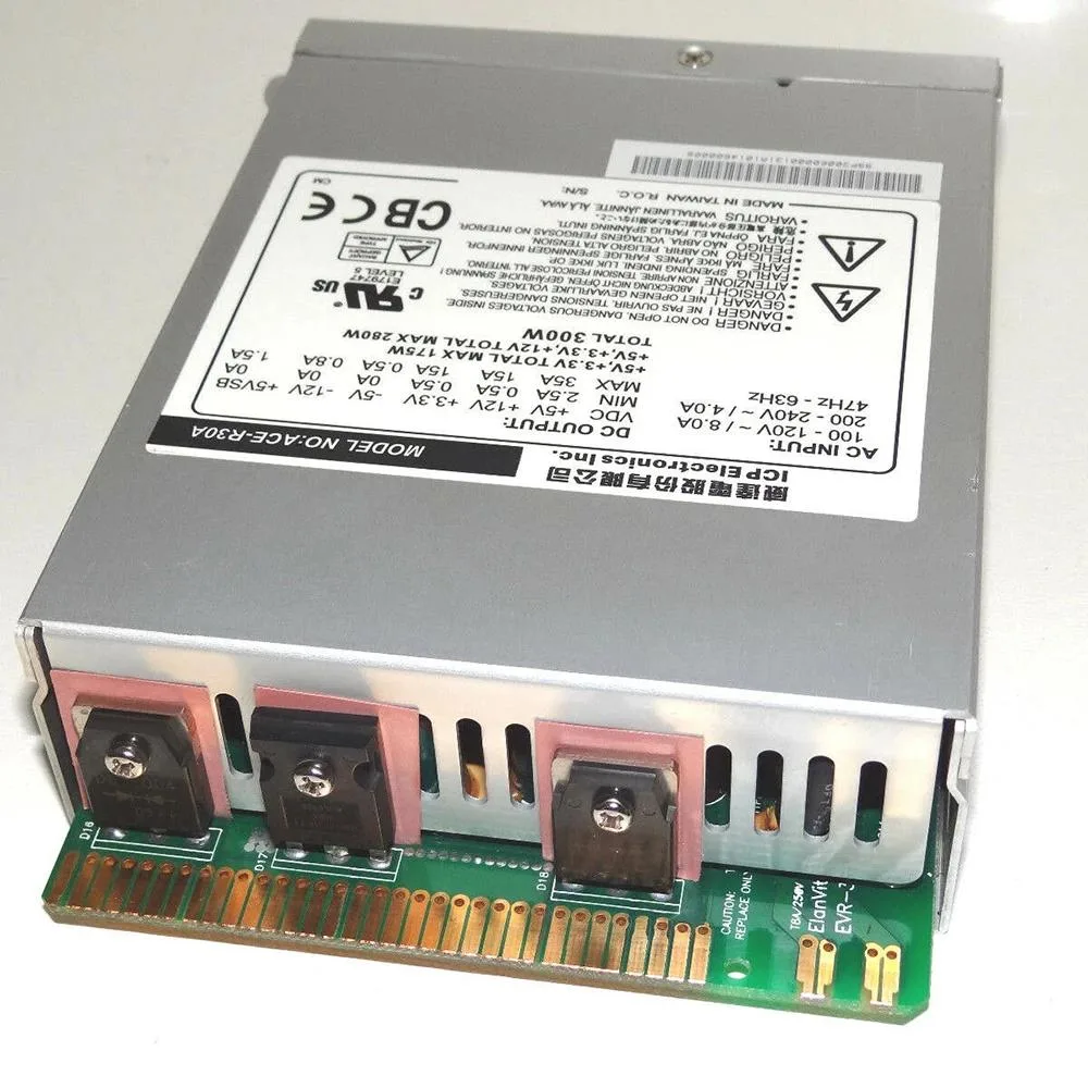 Rectangular ATX power supply unit in matte black finish with ventilation grille and cooling fan visible