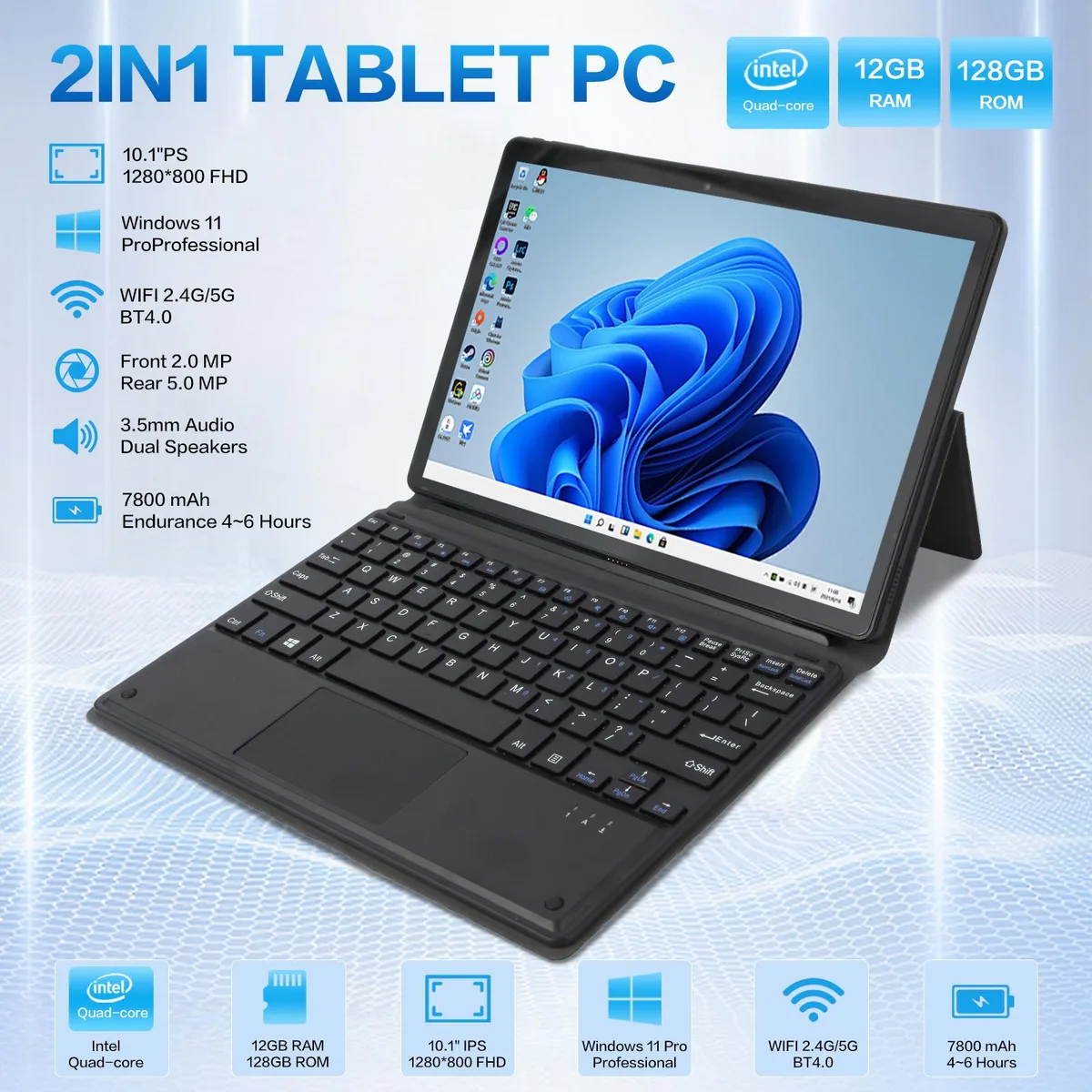 hongsamde hongsamde 2 in 1 Windows Tablet 10.1" Intel J4105 8GB 256GB — foto del producto