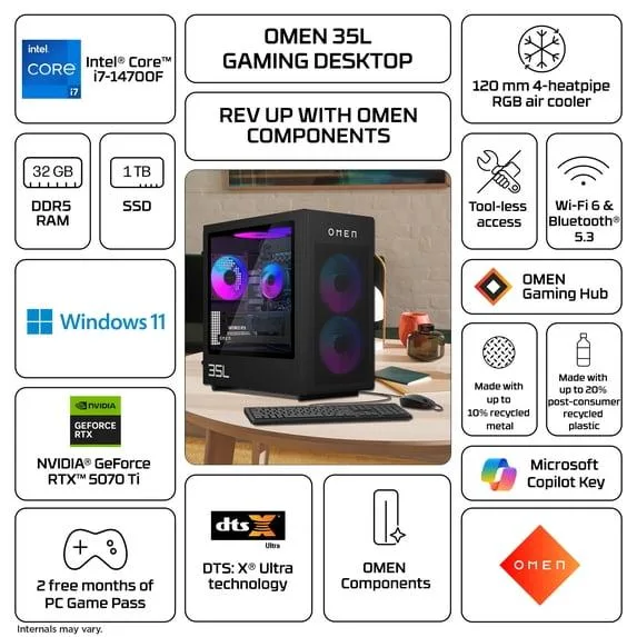 HP HP OMEN 35L gaming PC i7-14700F RTX 5070 Ti 32GB DDR5 1TB — photo du produit
