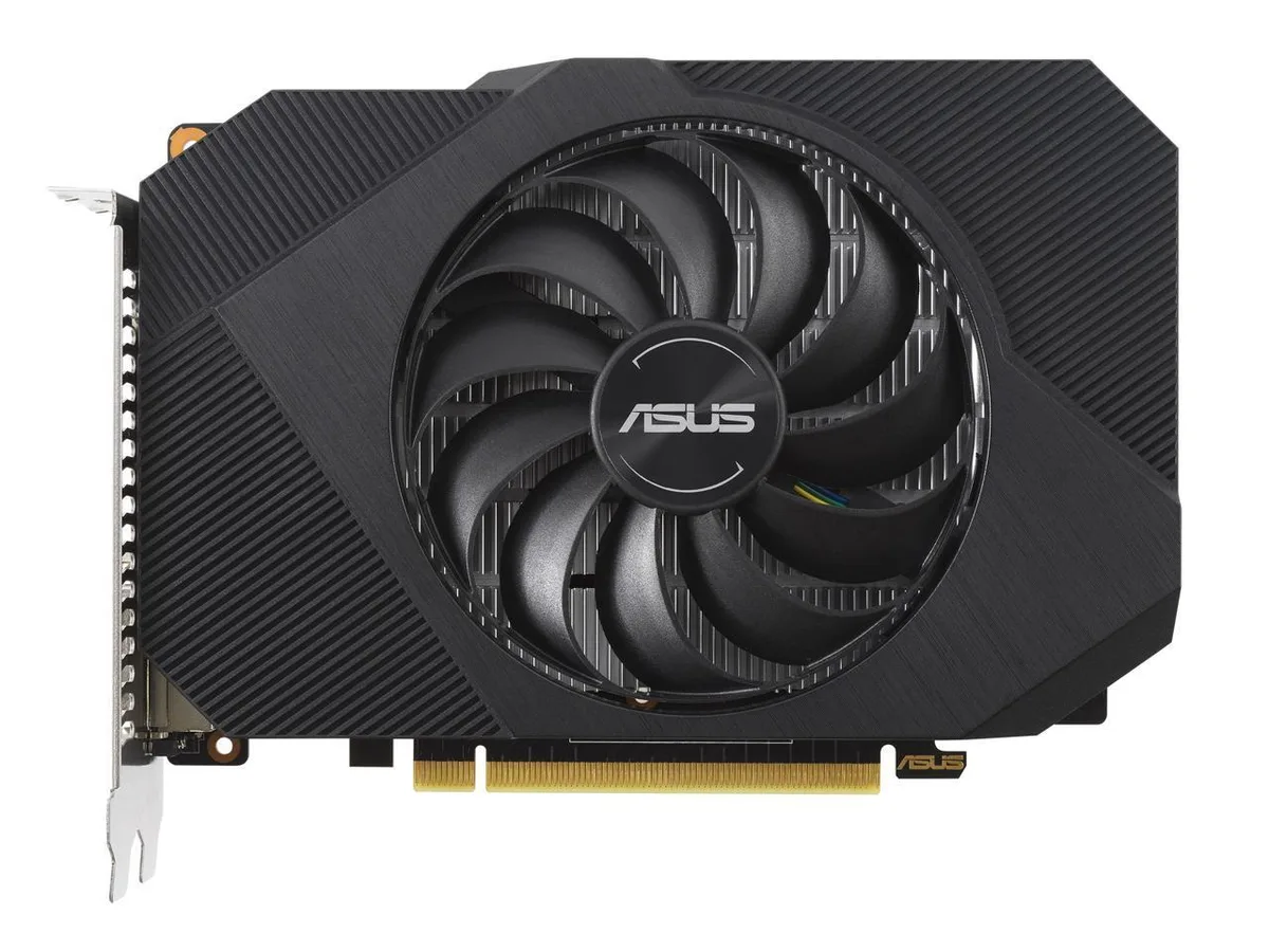 ASUS GeForce GTX 1650 Phoenix graphics card, single fan, dark metal shroud, compact dual-slot design