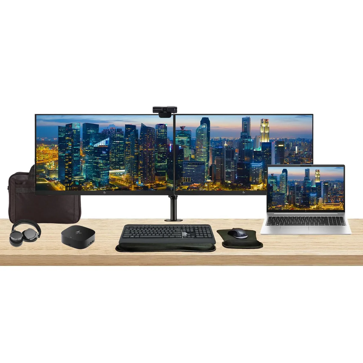 HP HP ProBook 455 G10 15.6" Ryzen 7 16GB 512GB bundle dual 27" monitors dock MK540 webcam headphones bag — 商品照片