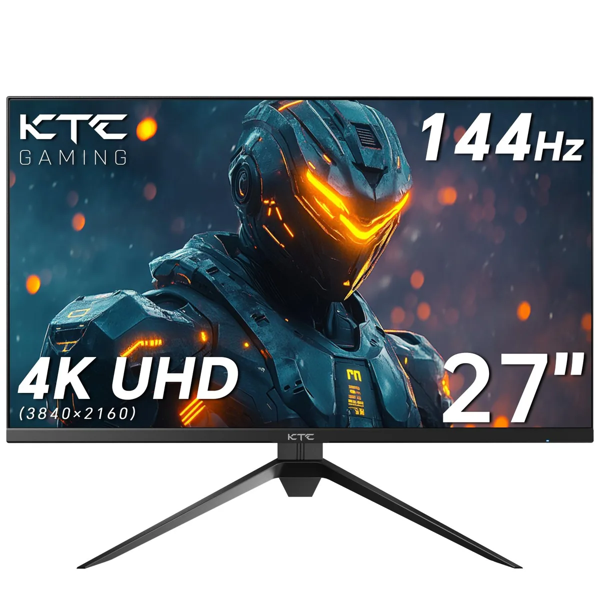 Black 27-inch flat gaming monitor on tilt stand, thin bezels, matte screen
