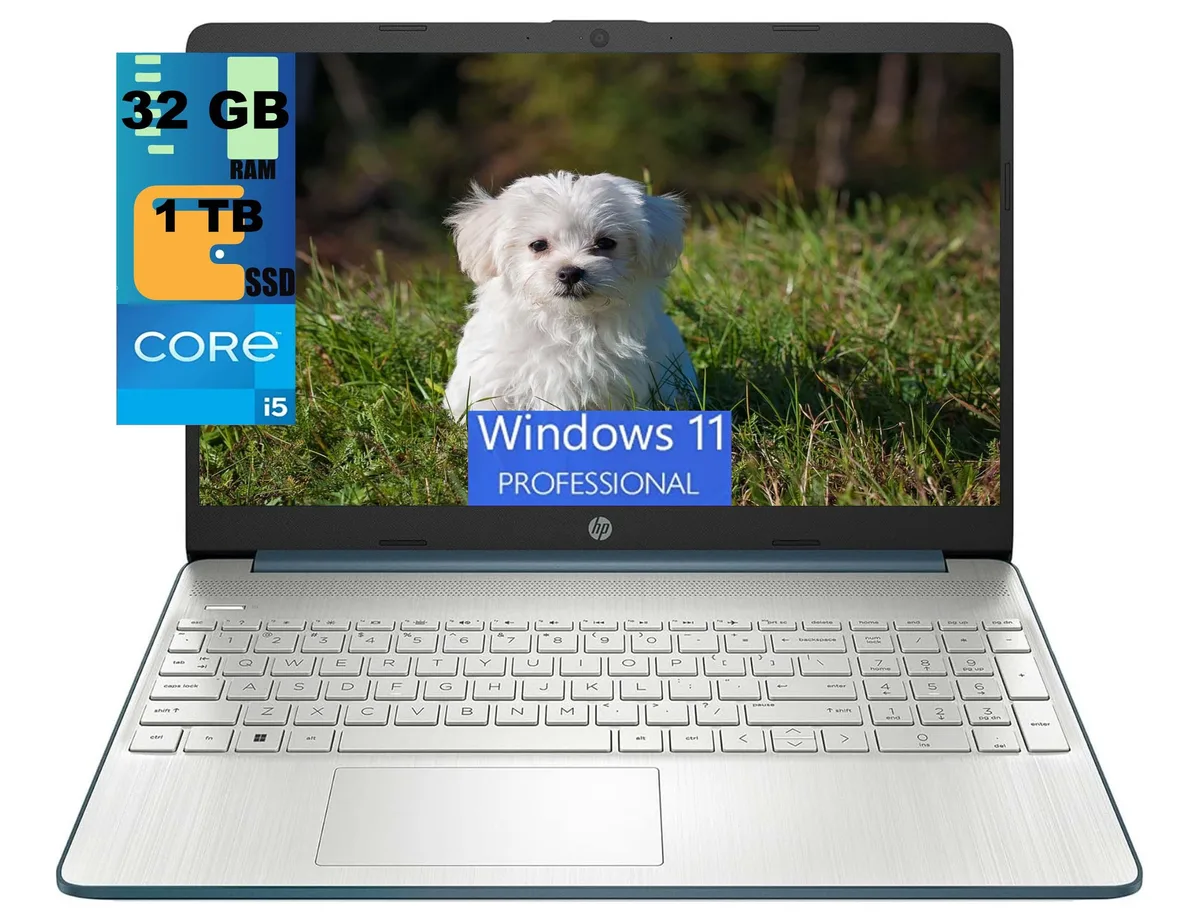HP HP 15 laptop, Intel Core i5-1235U, 32GB DDR4, 1TB PCIe SSD, 15.6" FHD, Blue, Windows 11 Pro — product photo
