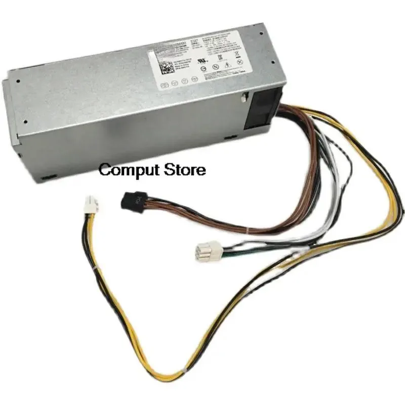 Rectangular black ATX power supply unit with ventilation grille and power connectors