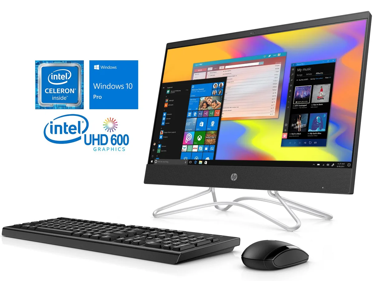 HP HP 22c All-in-One PC 21.5" Celeron J4005 2.0/2.7GHz 8GB 256GB SSD DVD-RW Windows 10 Pro Black — 제품 사진
