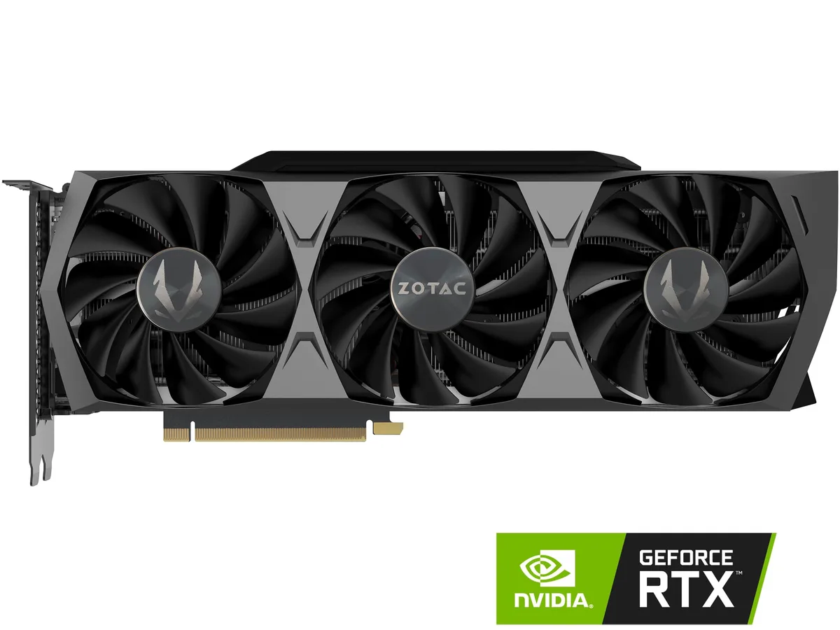 Black triple-fan graphics card with metal frontplate and RGB backplate