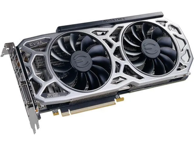EVGA GeForce GTX 1080 Ti SC2 graphics card with dual axial fans, silver backplate and matte black shroud