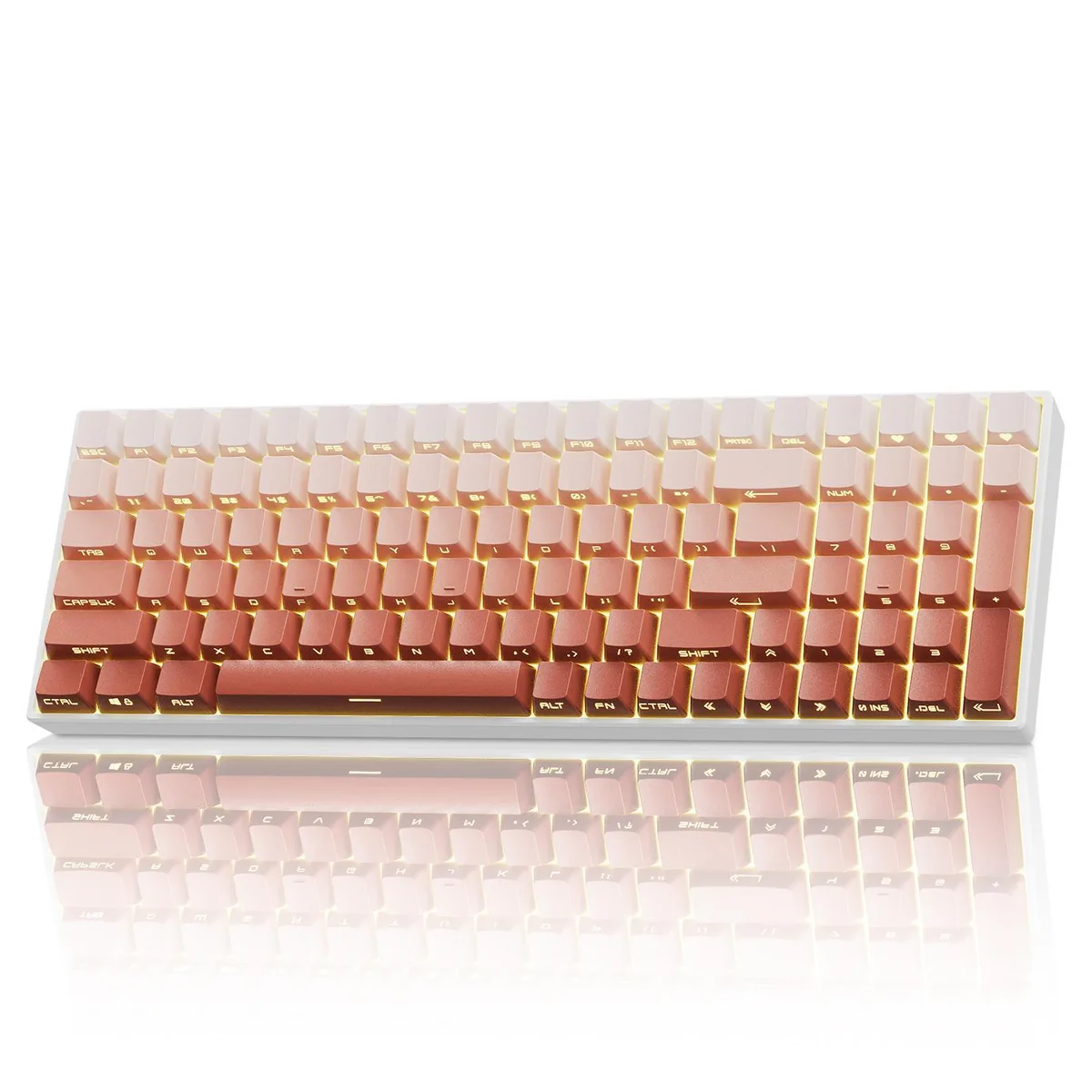 Rose pink full-size mechanical keyboard with number pad and RGB lighting