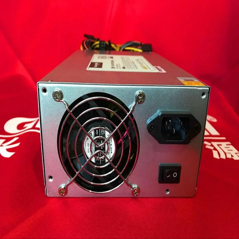 Black ATX power supply unit with fan grille and modular cable sockets
