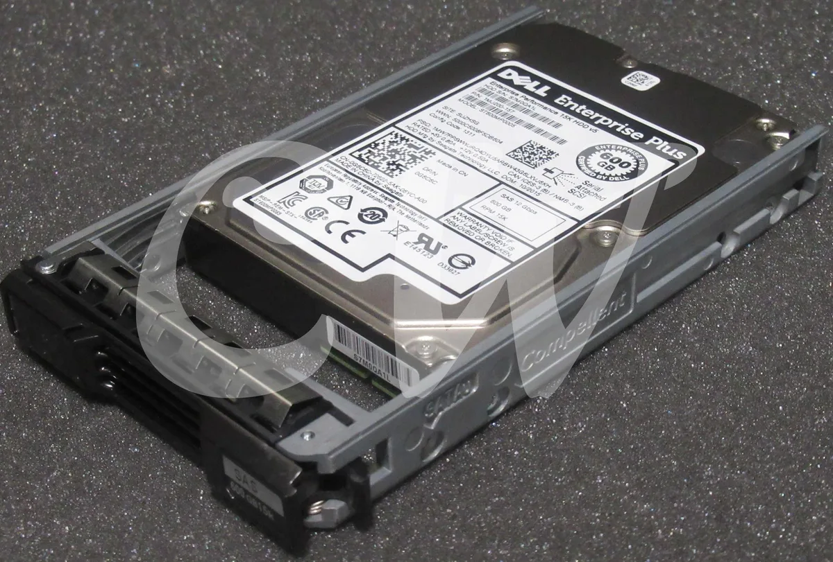 Small silver 2.5 inch SAS hard drive in black Dell caddy tray