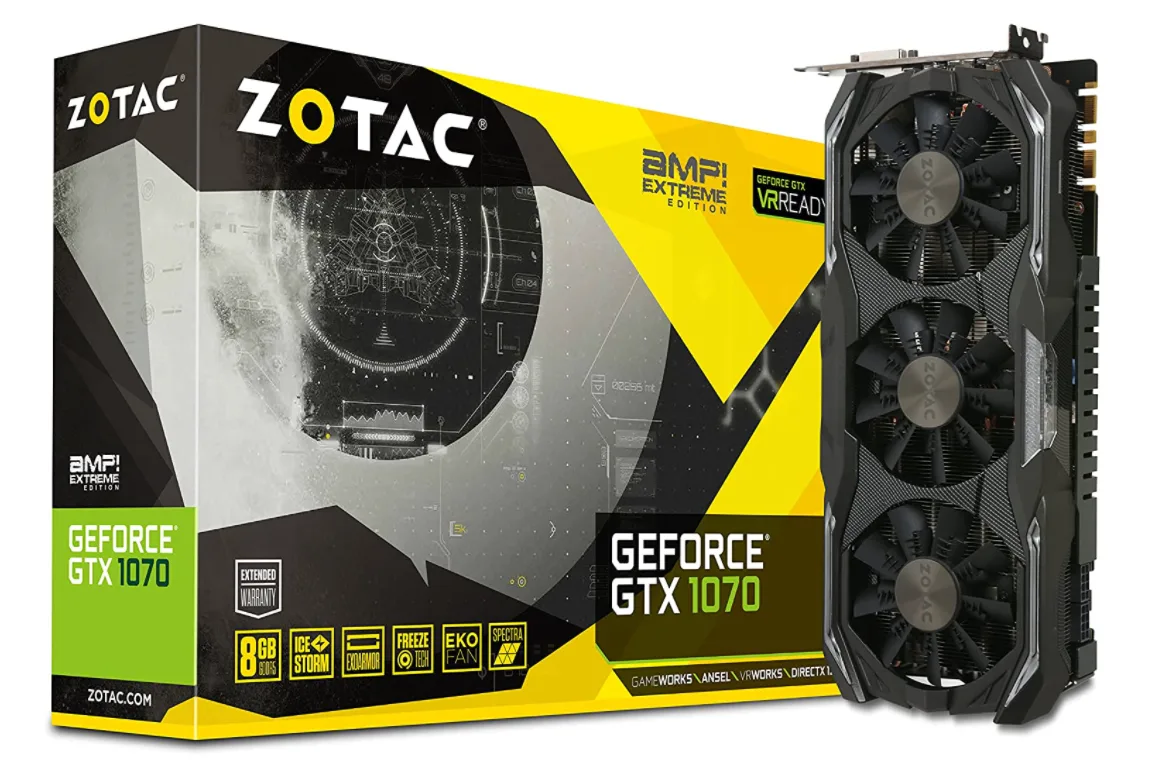 ZOTAC GeForce GTX 1070 AMP Extreme graphics card with triple-fan cooler and RGB lighting