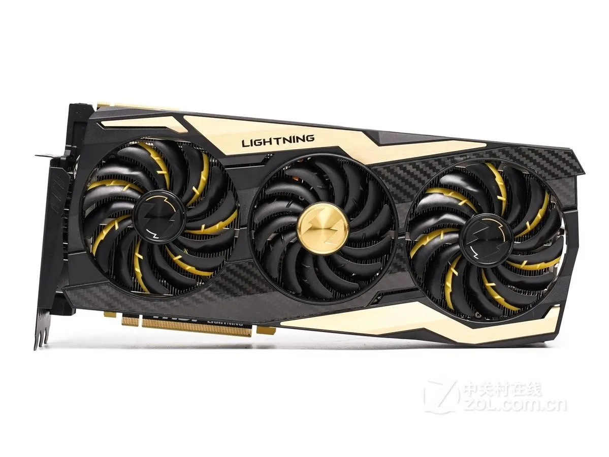 Triple-fan graphics card in silver and black finish