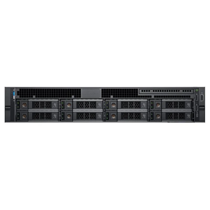 Silver 2U rack server with eight 3.5-inch drive trays and bezel