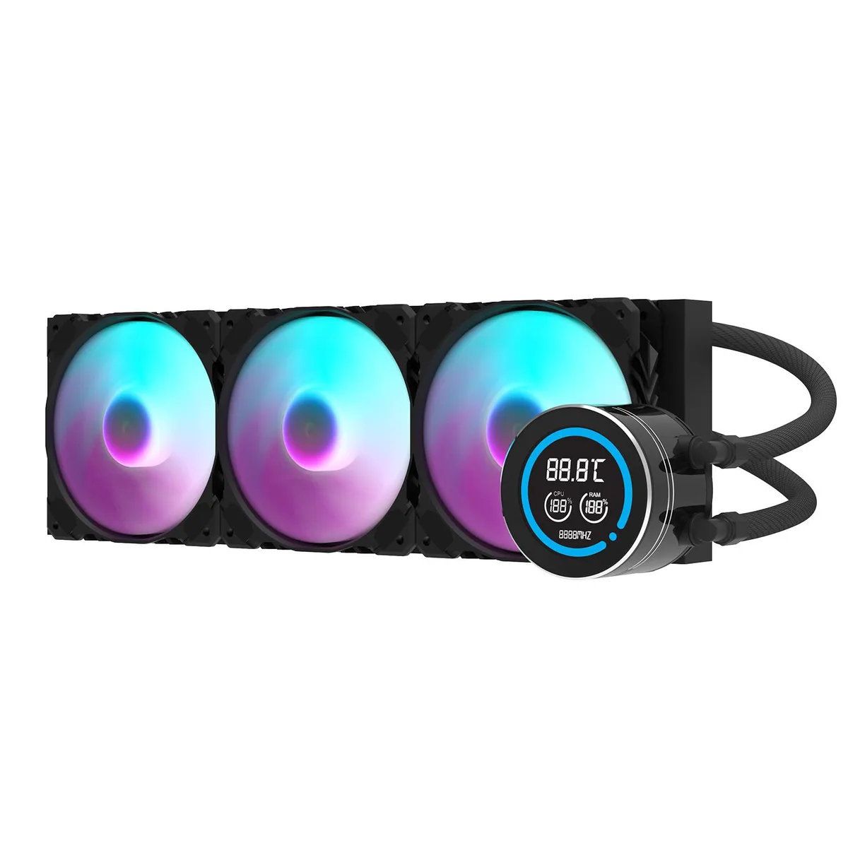 darkFlash darkFlash DN360D 360mm AIO liquid cooler 2.1" LCD 3x 120mm ARGB PWM fans — product photo