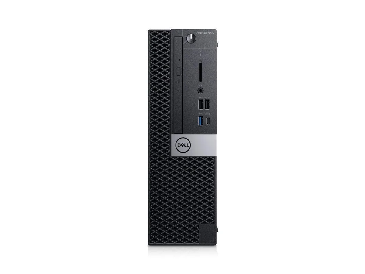 Compact black small-form-factor desktop tower with front USB ports