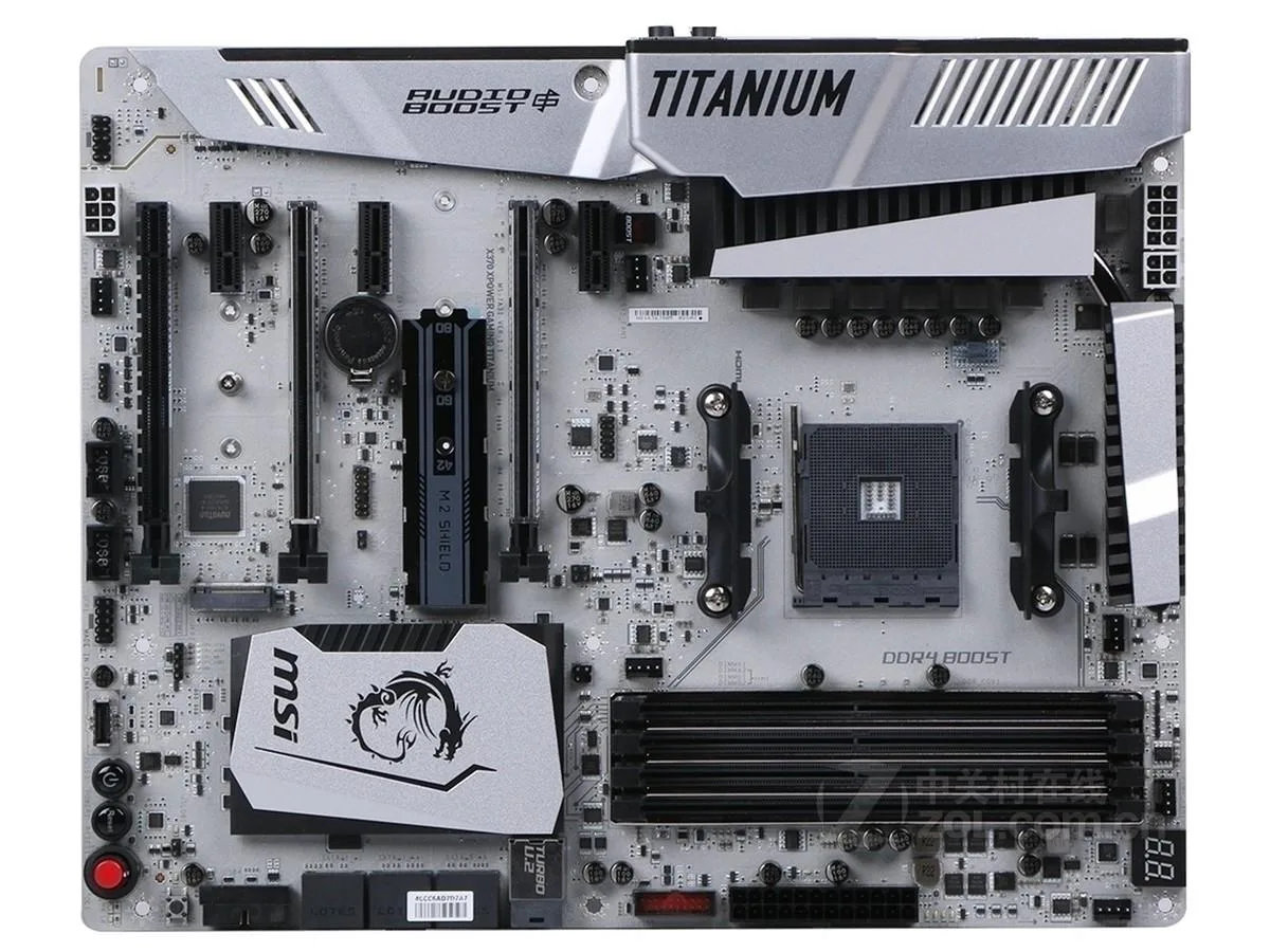 ATX motherboard with titanium finish and reinforced PCIe slots
