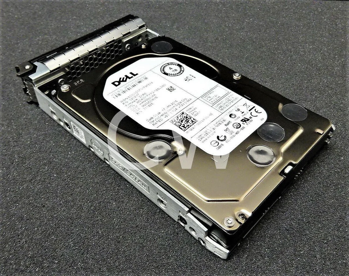 Silver 3.5 inch SAS hard drive mounted in a black server tray
