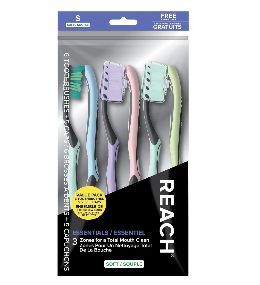  Reach Essentials Soft Toothbrushes with Caps 6 Count — foto produk