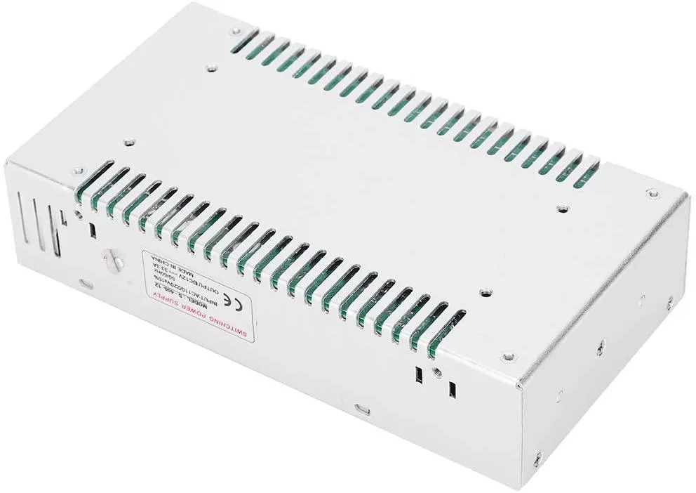 Rectangular aluminium power supply, silver finish, screw terminals visible