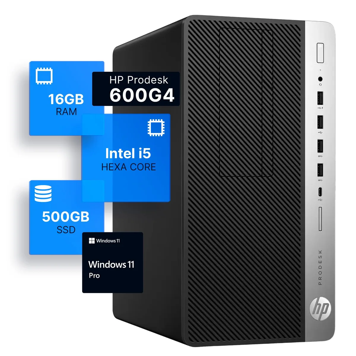 HP HP ProDesk 600G4 Tower Desktop PC i5-8500 3.4 16GB DDR4 500GB SSD Win 11 Pro — photo du produit