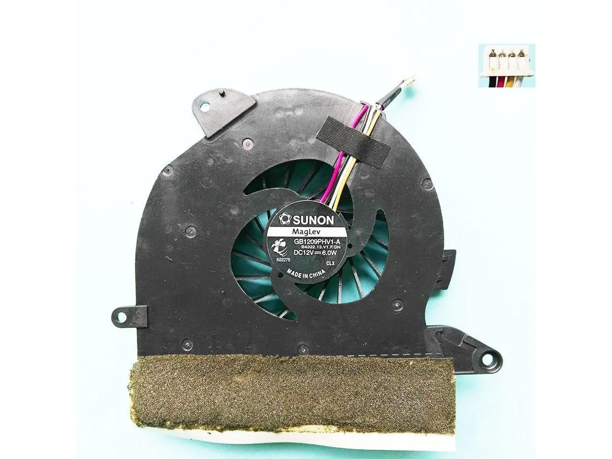 Small black laptop CPU cooling fan with plastic frame and visible blades